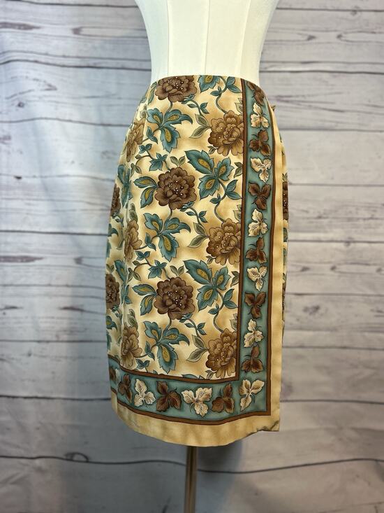 Dresses & Skirts - Vintage Barrie Pace Silk Floral Bandana Skirt Size 10 – Made in Korea, Back Zip